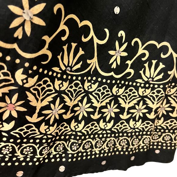 Barfani skirt women’s one size black tan boho festival flowy 100%cotton VTG Y2K - Picture 3 of 8